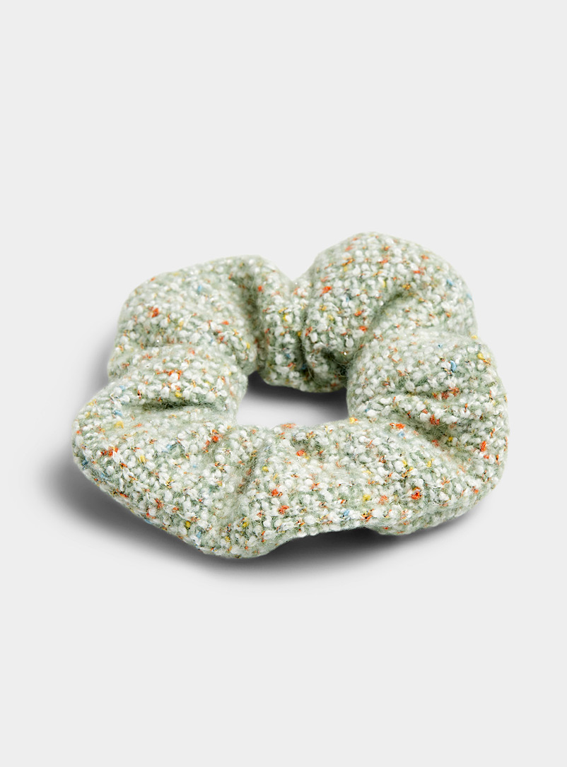 Simons Patterned Green Colourful tweed scrunchie for women