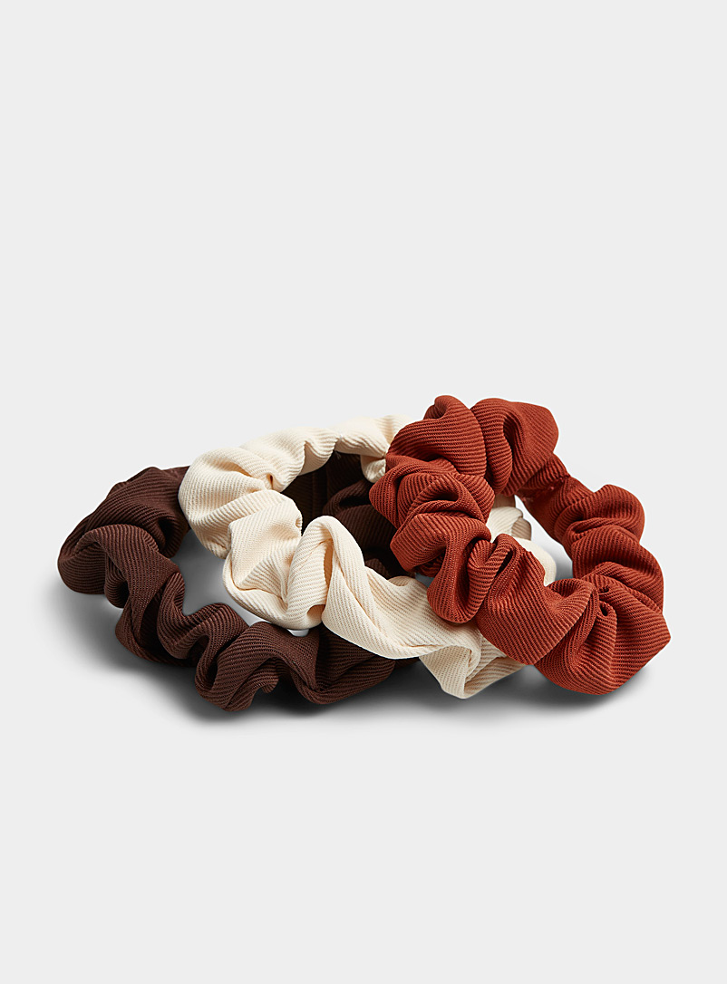 Simons Patterned Brown Neutral twill scrunchies Set of 3 for women