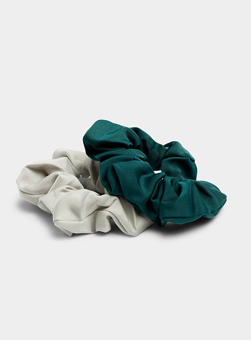 Simons Patterned Green Precious hues satin scrunchies Set of 2 for women