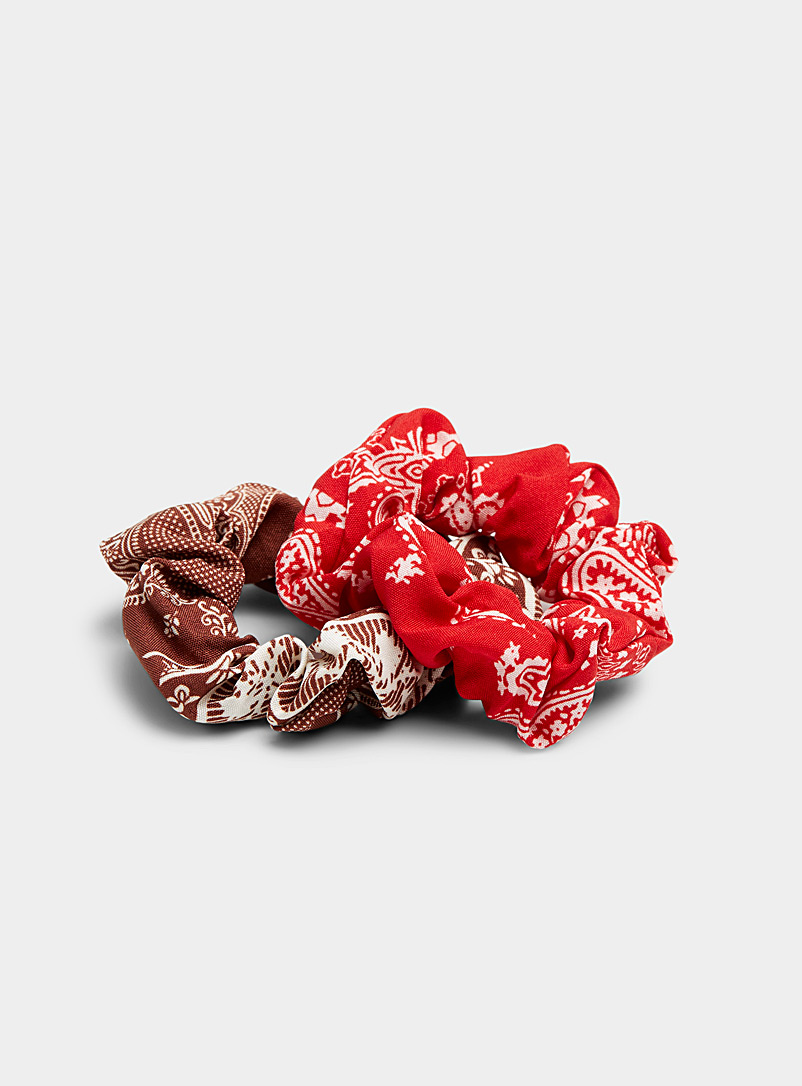 Simons Patterned Red Paisley scrunchies Set of 2 for women