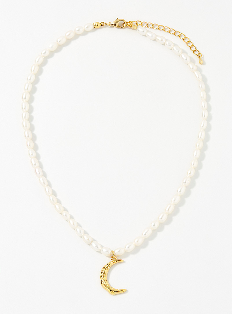 Simons White Hammered moon pearl necklace for women