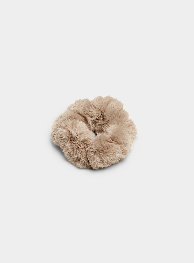 Simons Sand Faux-fur beige scrunchie for women