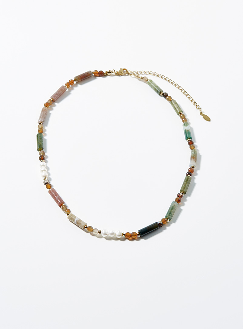 Simons Patterned Brown Bead and tube nature-coloured necklace for women
