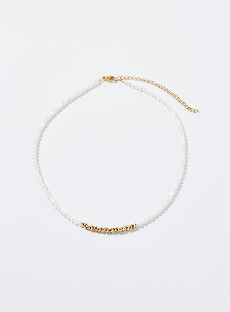 Simons White Grey bead and golden block necklace for women