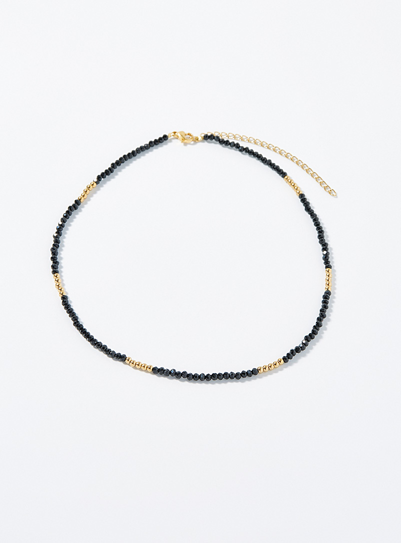 Simons Black Black bead and golden block necklace for women