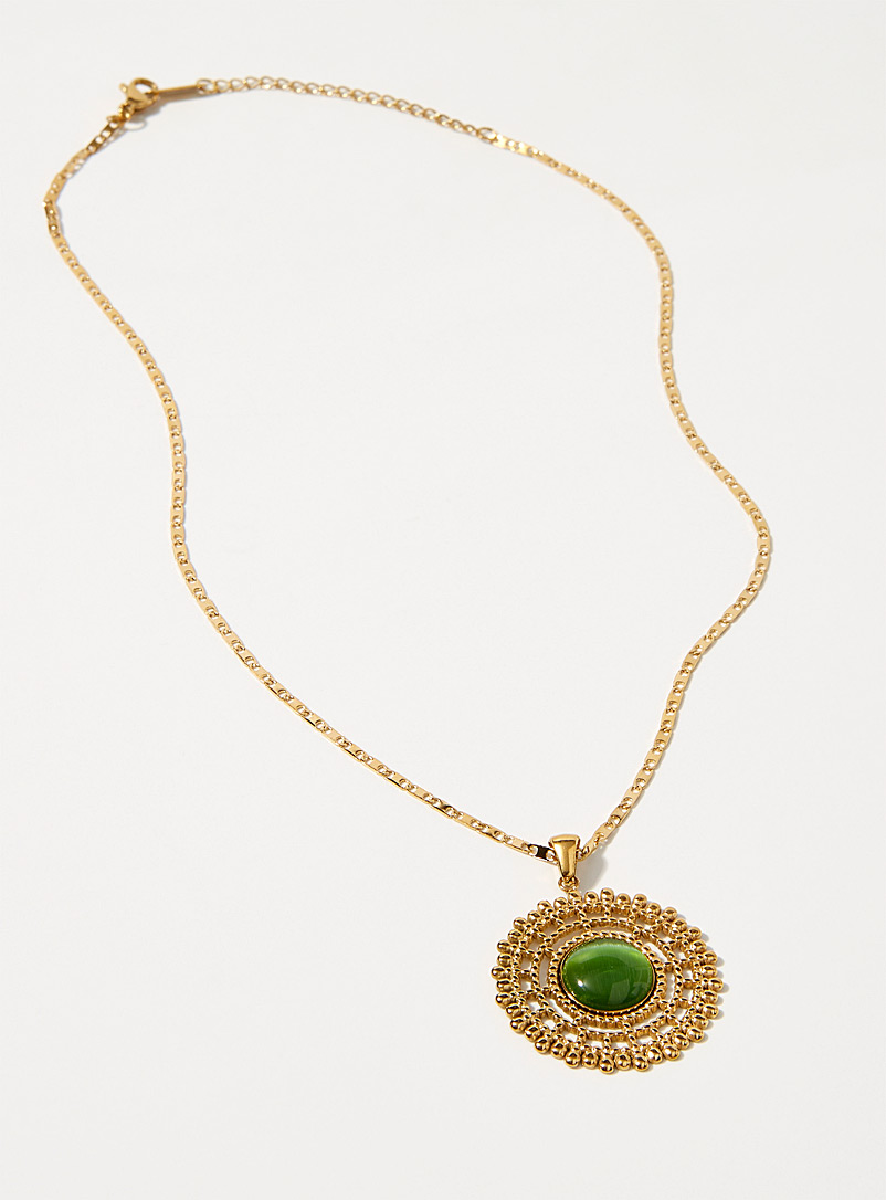 Simons Assorted Large green stone medallion chain for women