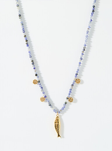 Large fish blue necklace