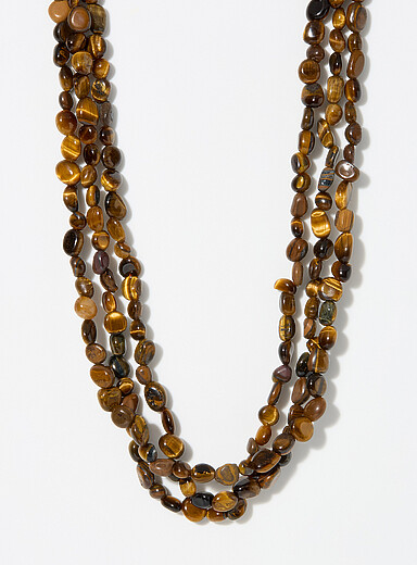 Brown natural-stone three-row necklace