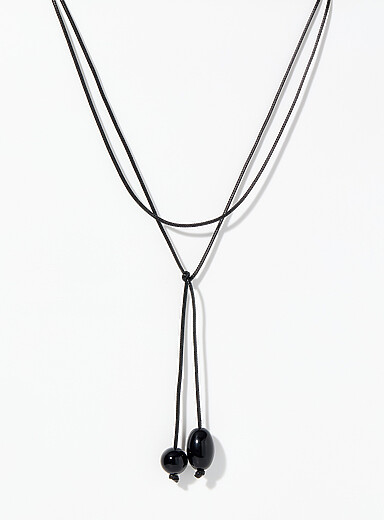 Long black bead cord necklace