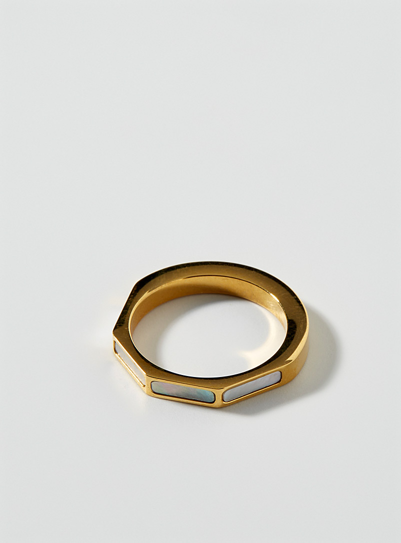 Simons Ivory White Angular ring for women