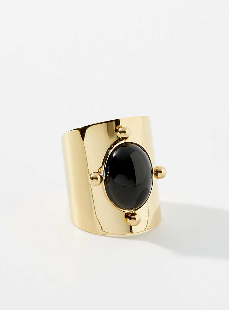 Simons Black Large natural stone ring for women
