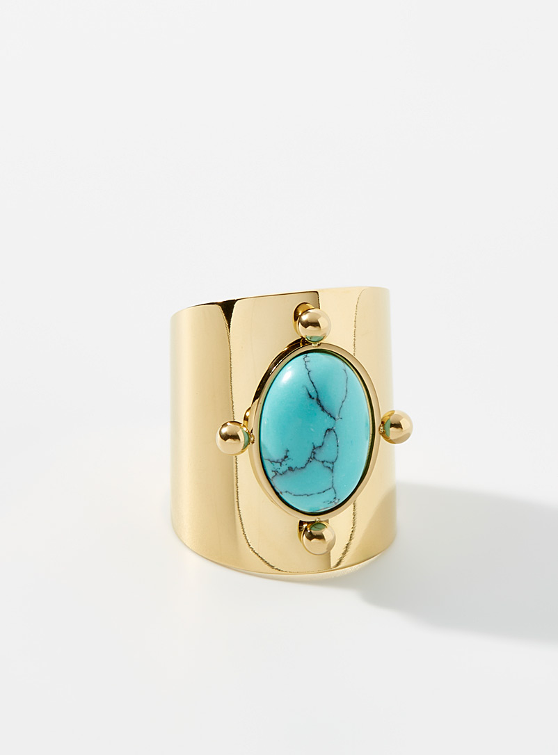 Simons Teal Large natural stone ring for women