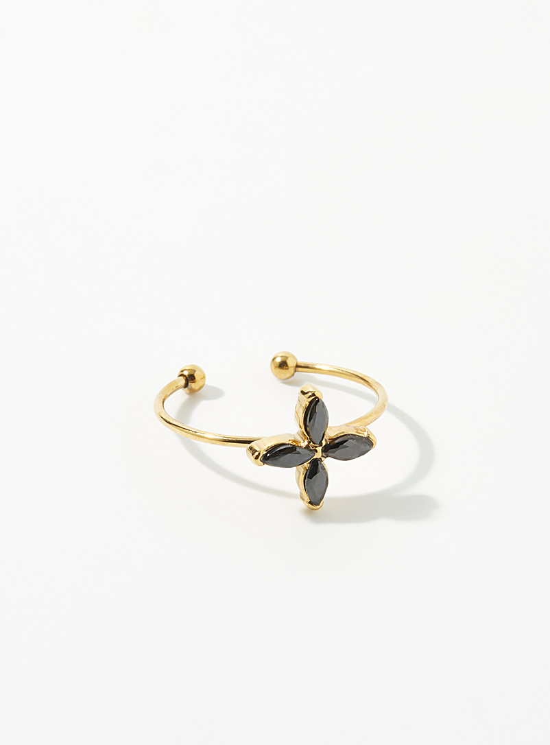 Simons Black Small-flower thin ring for women