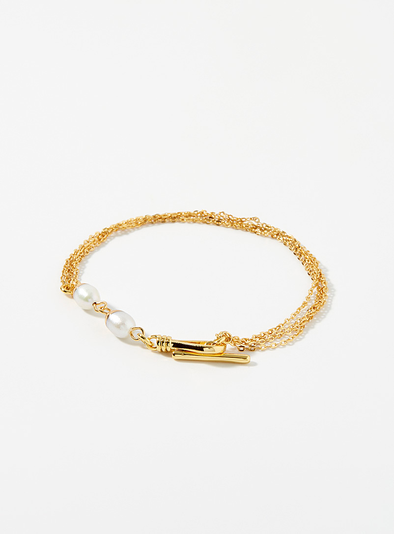 Simons Assorted Double pearl golden bracelet for women