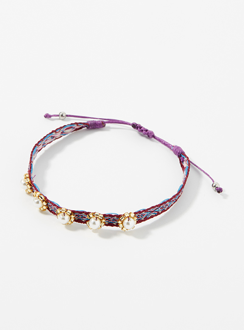 Simons Crimson Pearly flower woven bracelet for women