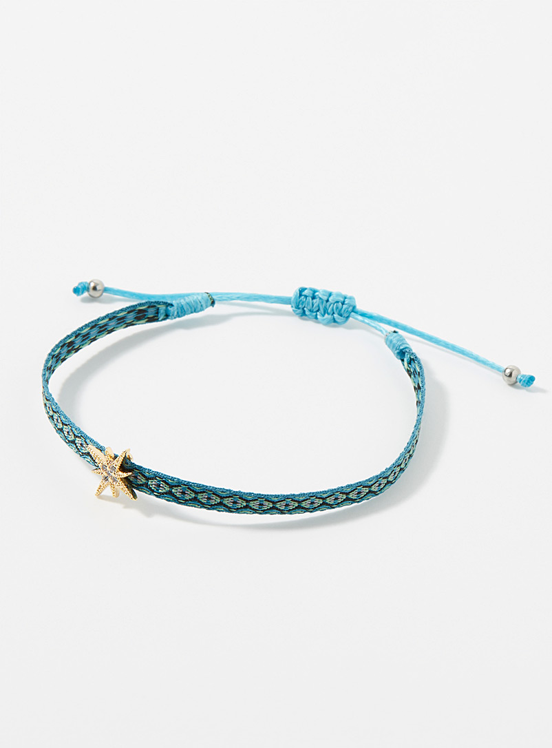 Simons Teal Shimmery star woven bracelet for women