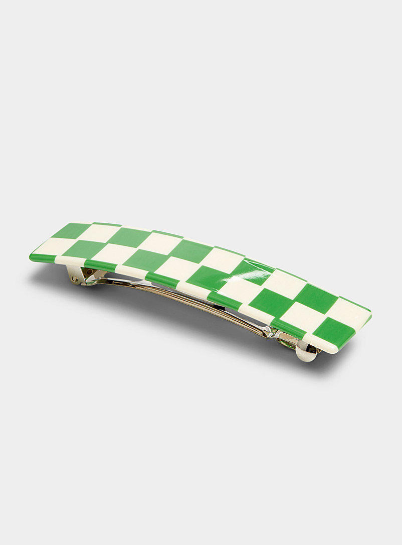 Simons Patterned Green Retro checkerboard barrette for women