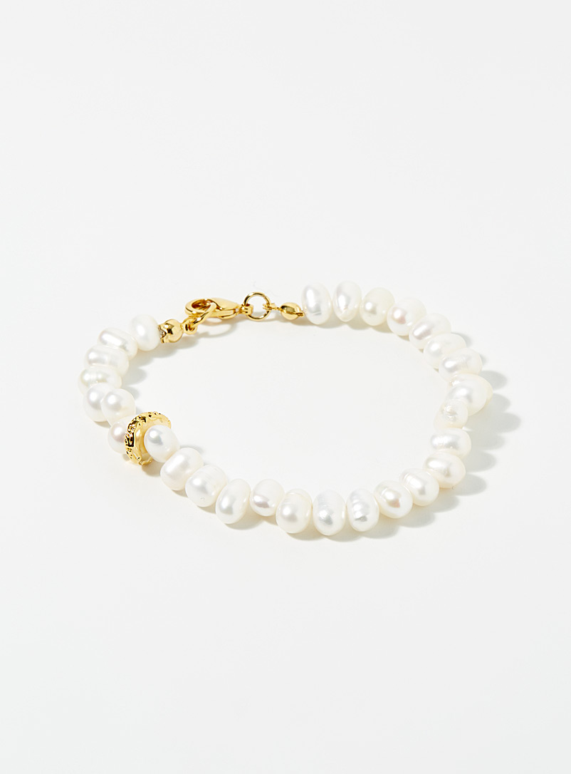 Simons White Golden accent pearl bracelet for women