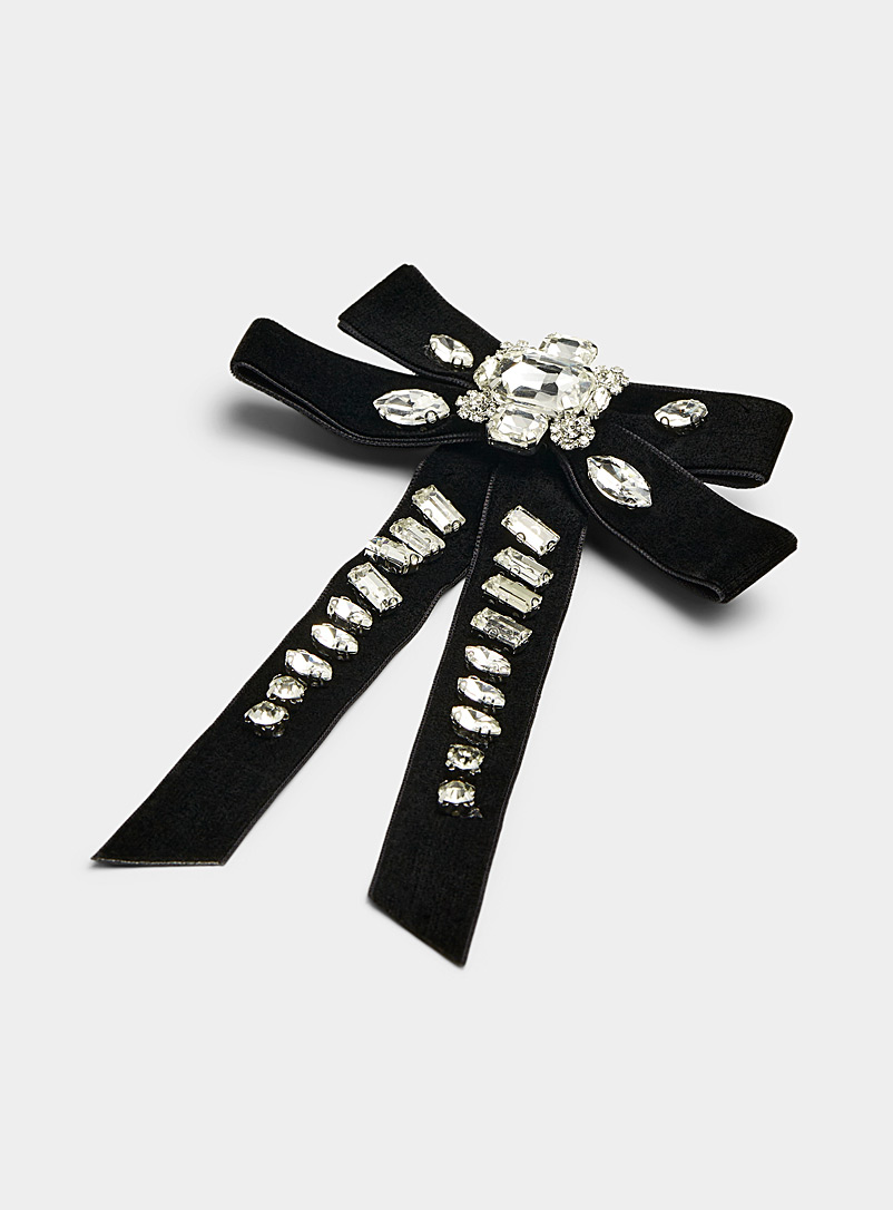 Simons Black Large crystal velvet bow clip for women