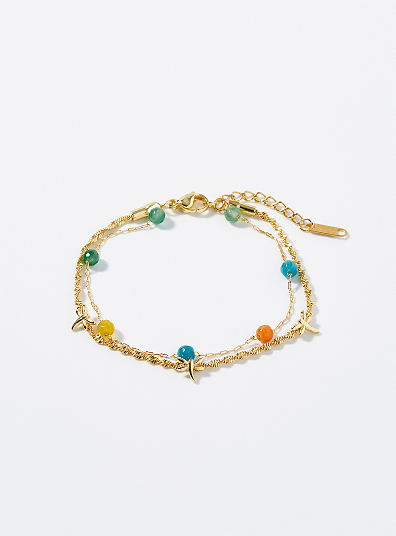 Simons: Le bracelet deux rangs billes colorées et libellules Assorti pour femme