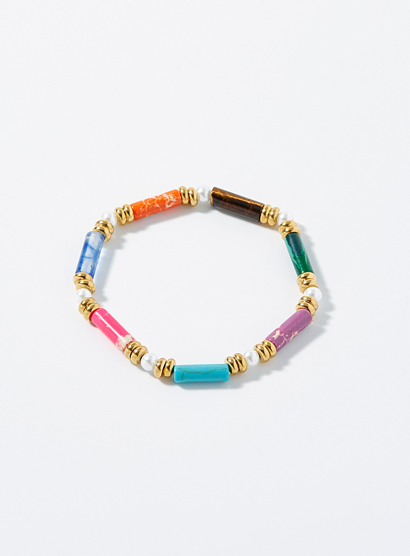 Simons Assorted Multicolour tube and pearly bead bracelet for women