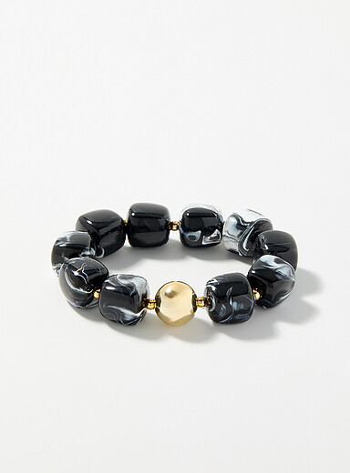 Le bracelet billes mixtes marbr&eacute;es et dor&eacute;es
