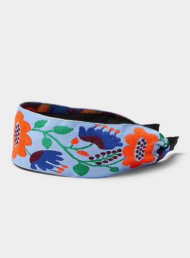 Faux-embroidered flowers headband