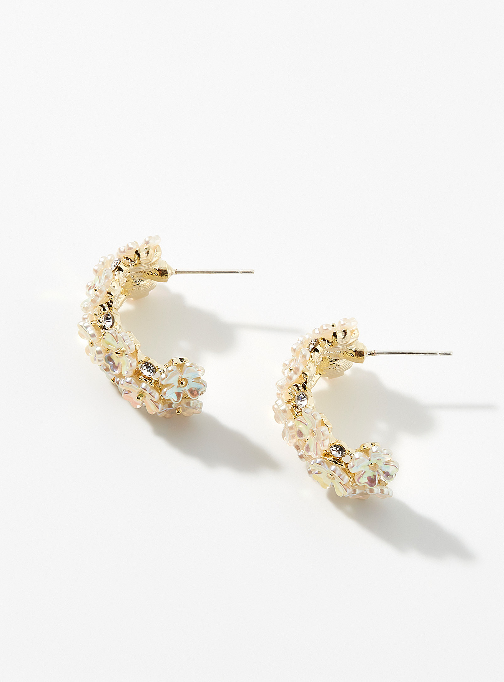 Simons - Women's Iridescent flower half-hoop earrings