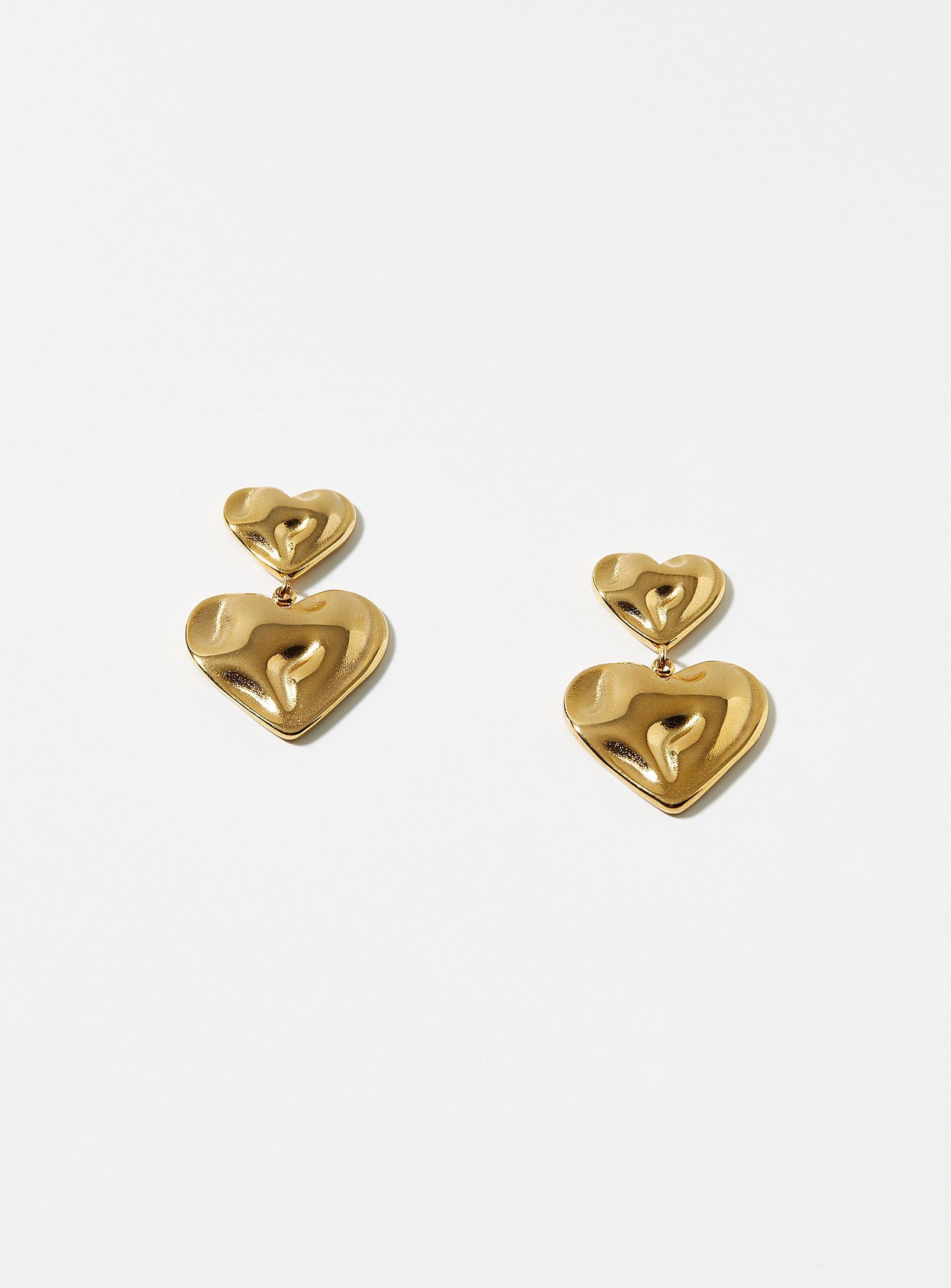 Simons - Women's Double heart hammered earrings