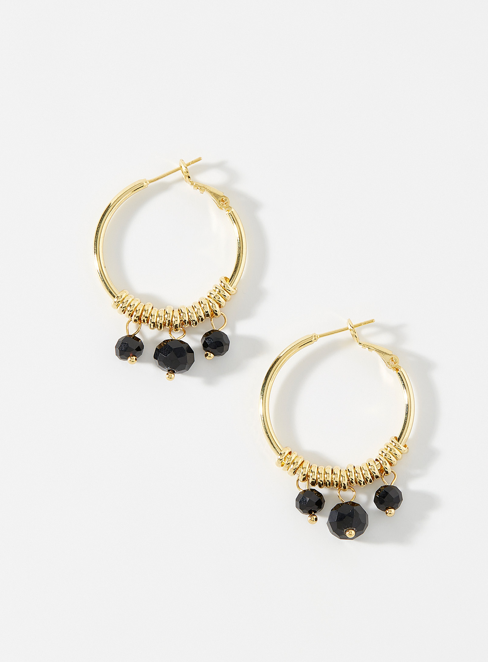 Simons - Women's Black pendant bead Hoop Earrings