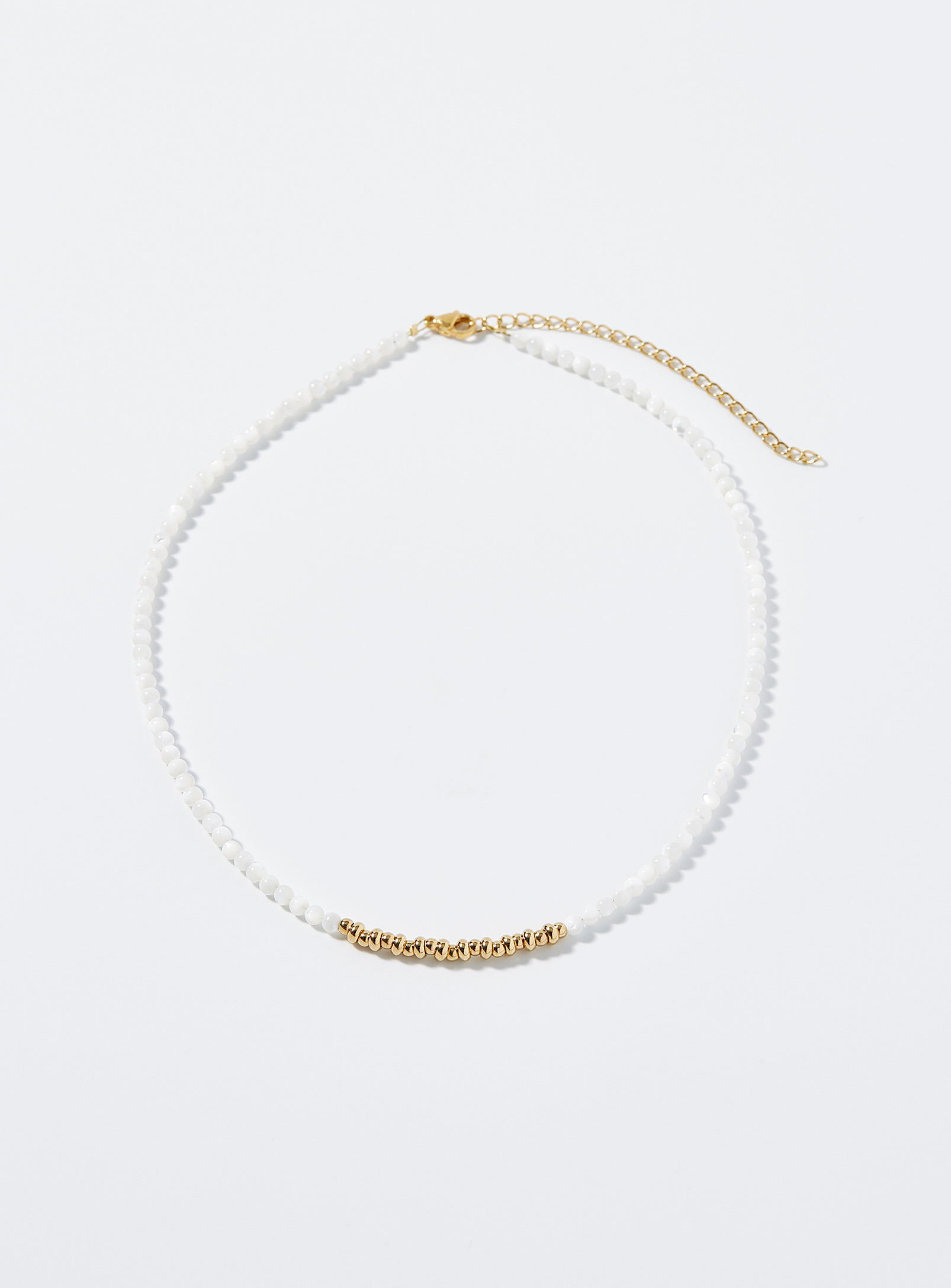 Simons - Women's Grey bead and golden block necklace