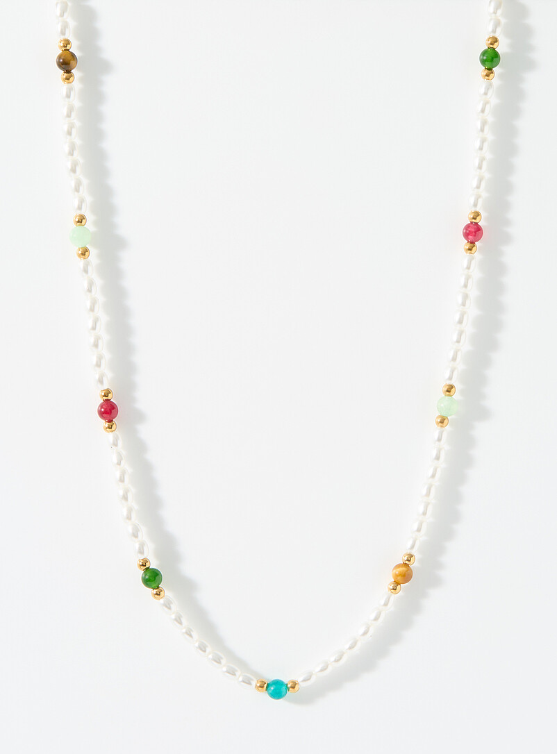 Colourful Bead And Pearly Bead Necklace