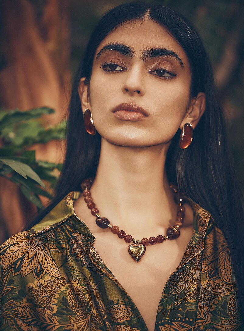 Giant heart pendant and natural stone necklace product image (primary)