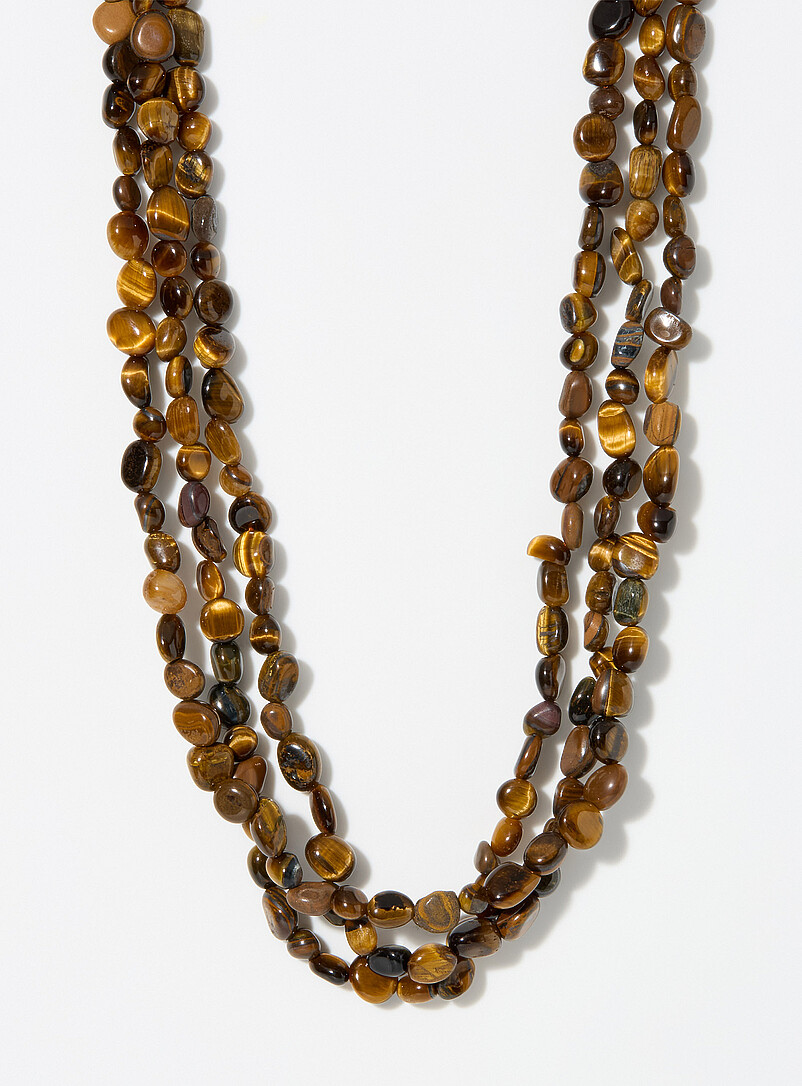 Brown Natural-Stone Three-Row Necklace