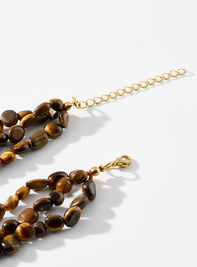 Brown natural-stone three-row necklace product image 2