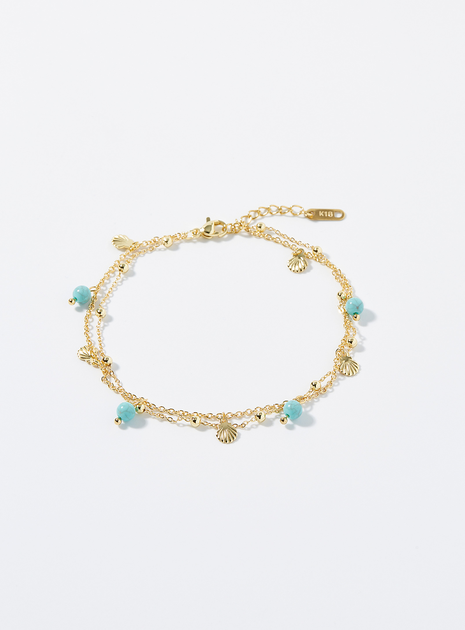 Simons - Women's Double-row turquoise and seashell ankle chain