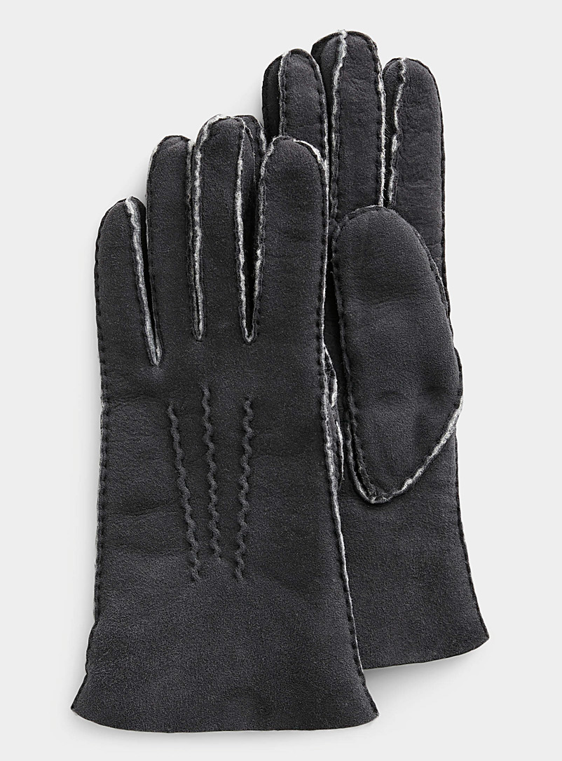 Simons Black Cozy suede leather gloves for women