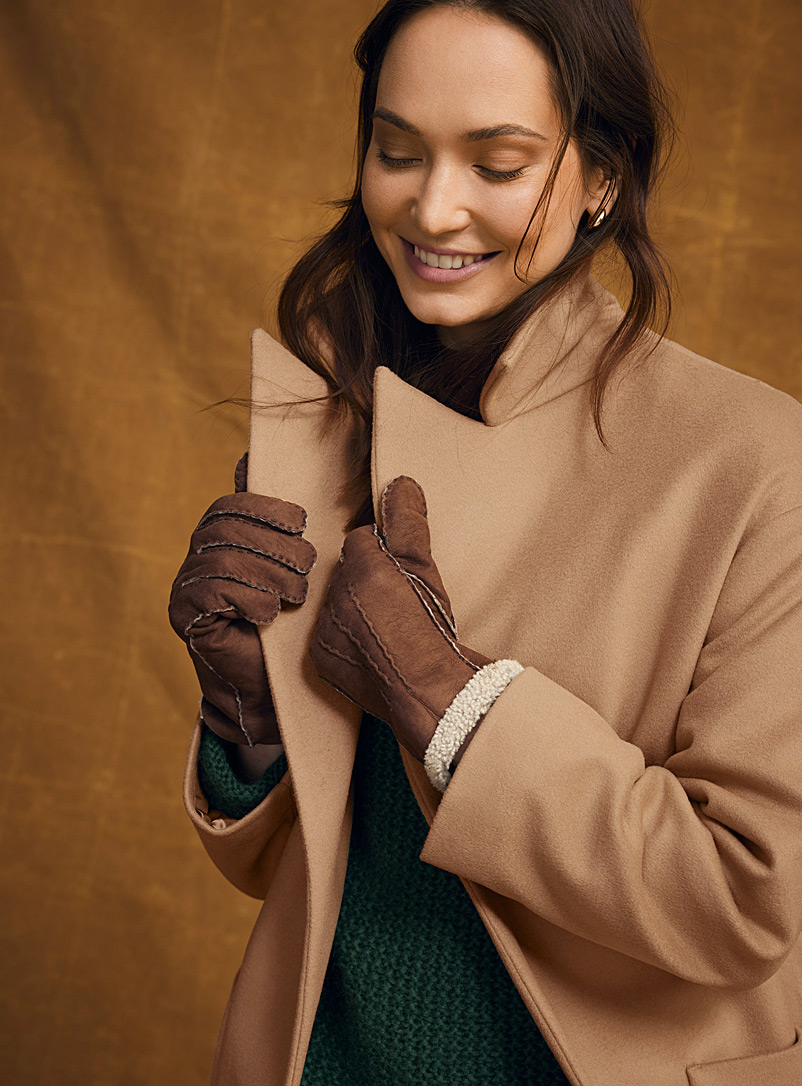 Simons Honey Cozy suede leather gloves for women