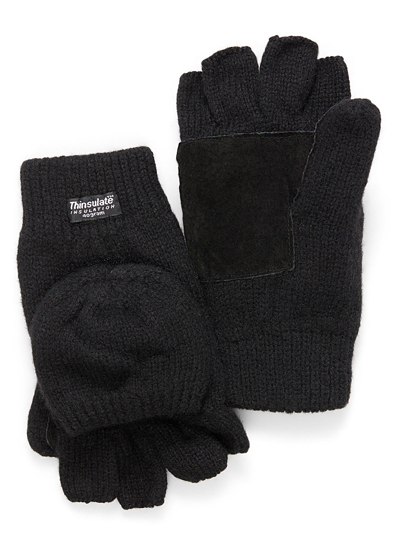Le 31 Black Heathered wool hooded gloves for men