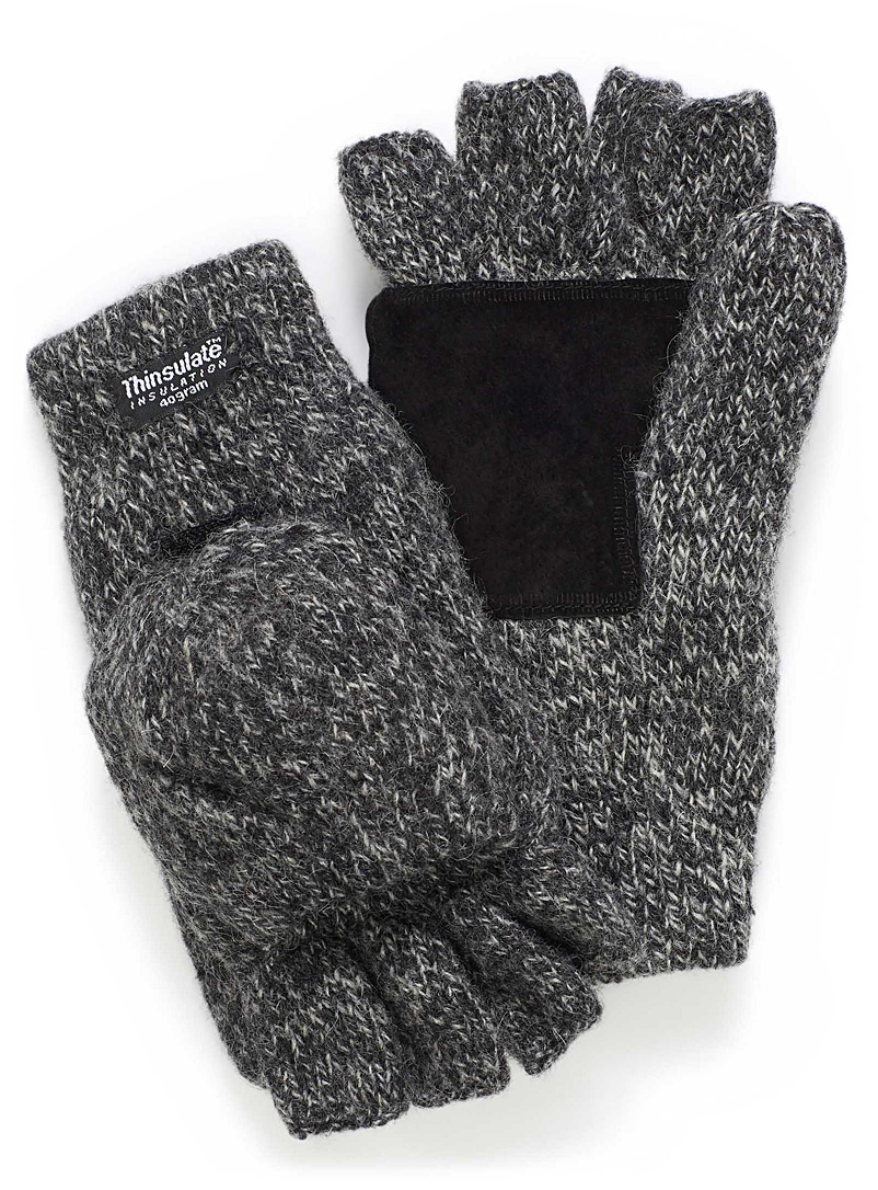 Le 31 Charcoal Heathered wool hooded gloves for men