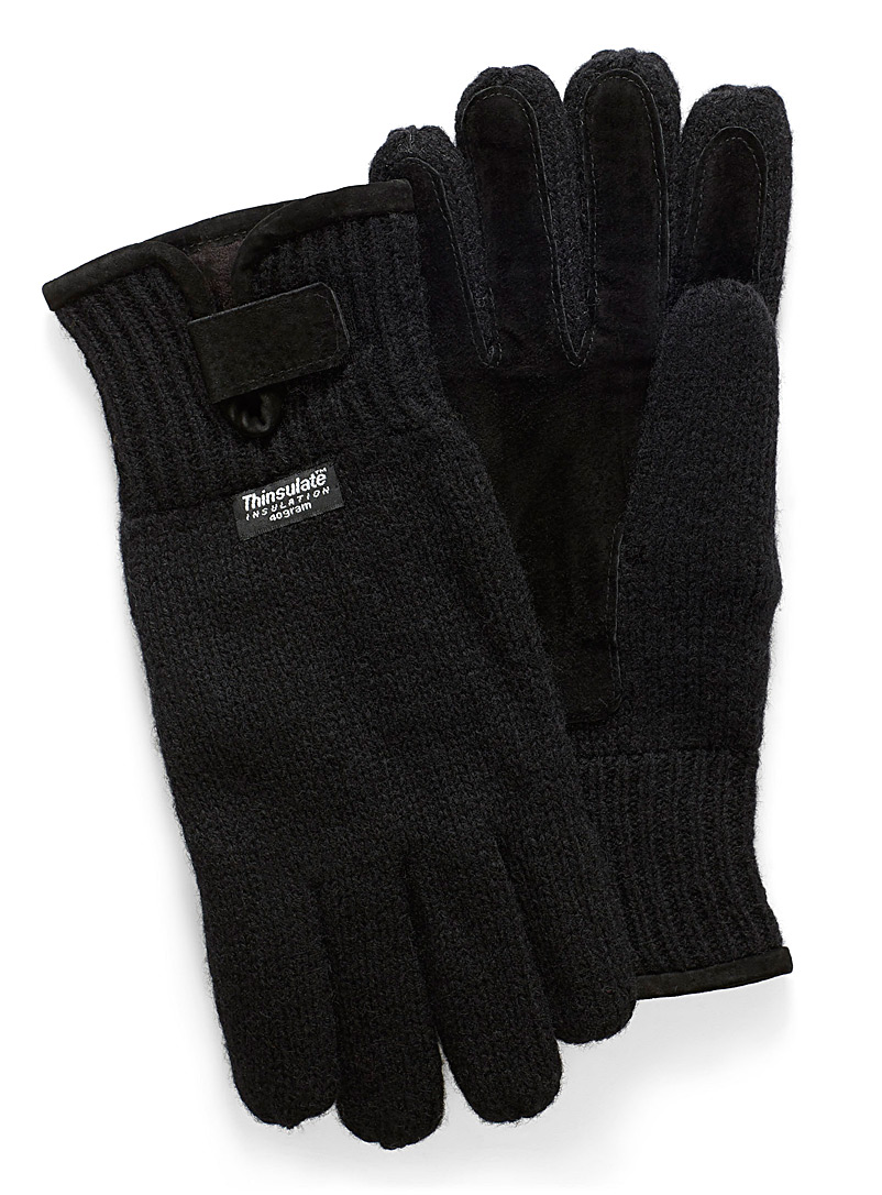 Le 31 Black Lined wool gloves for men