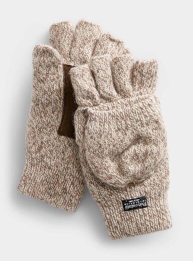 Wool-blend knit flap gloves