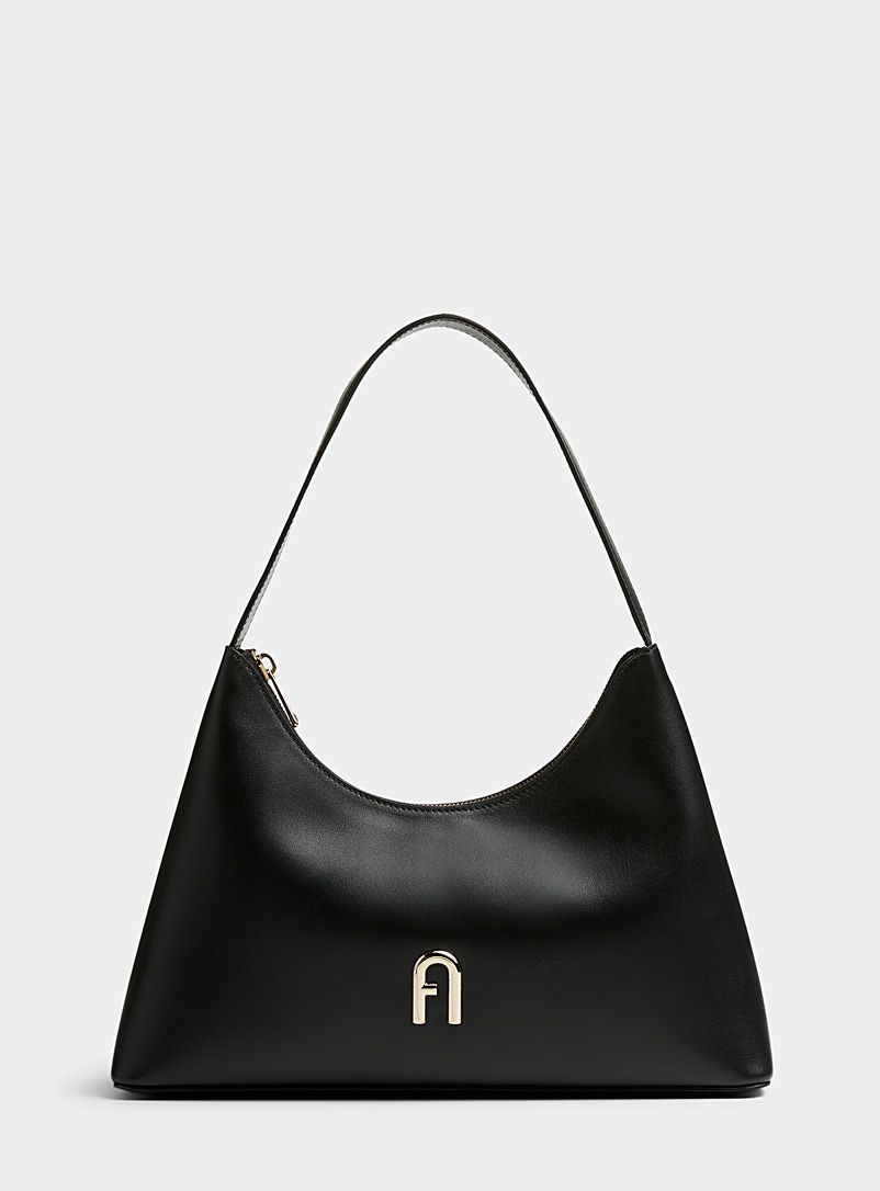 Furla Black Diamante leather baguette bag for women