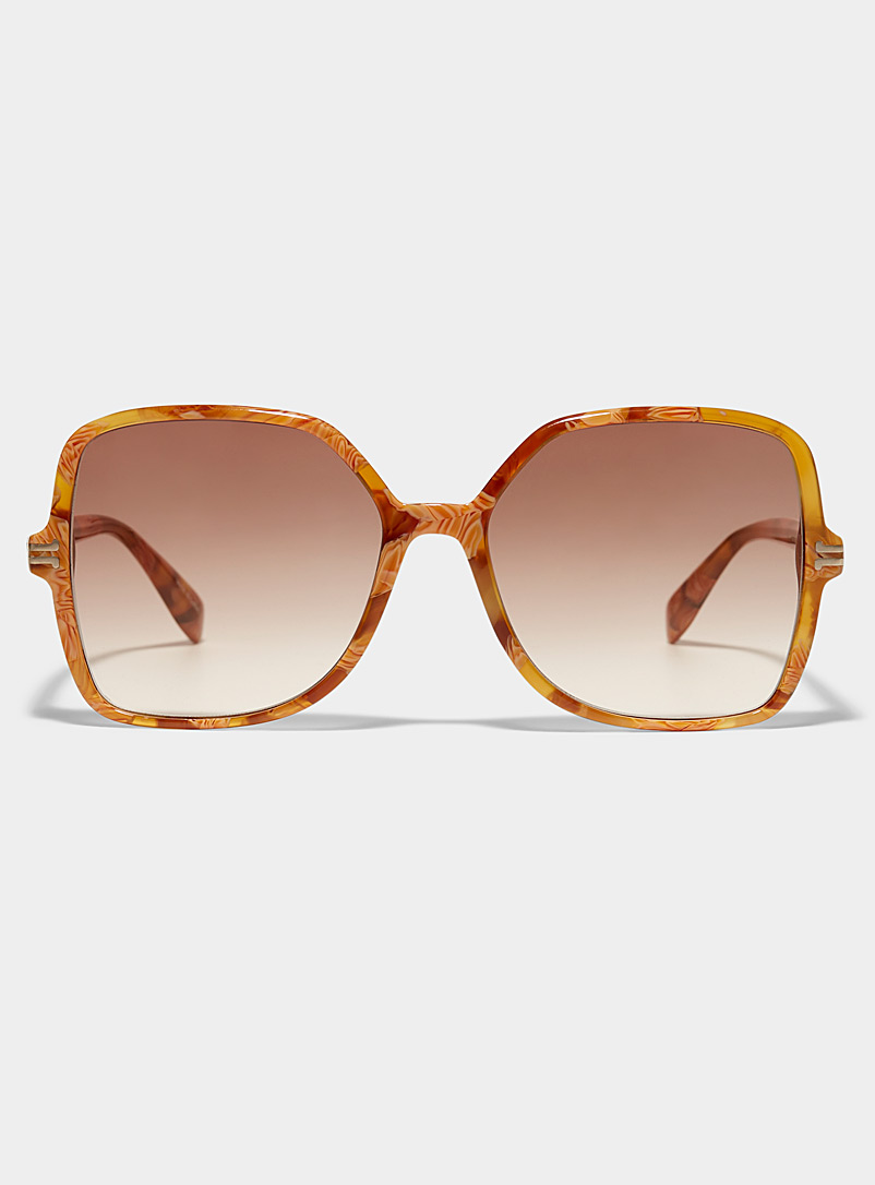 Marc Jacobs: Les lunettes de soleil carrées fines marbrées Brun noisette pour femme