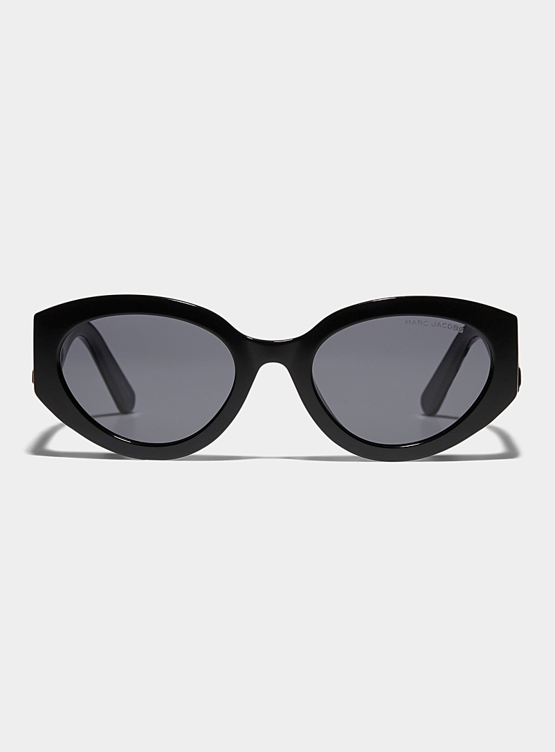 Marc Jacobs: Les lunettes de soleil ovales branches griffées Noir pour femme