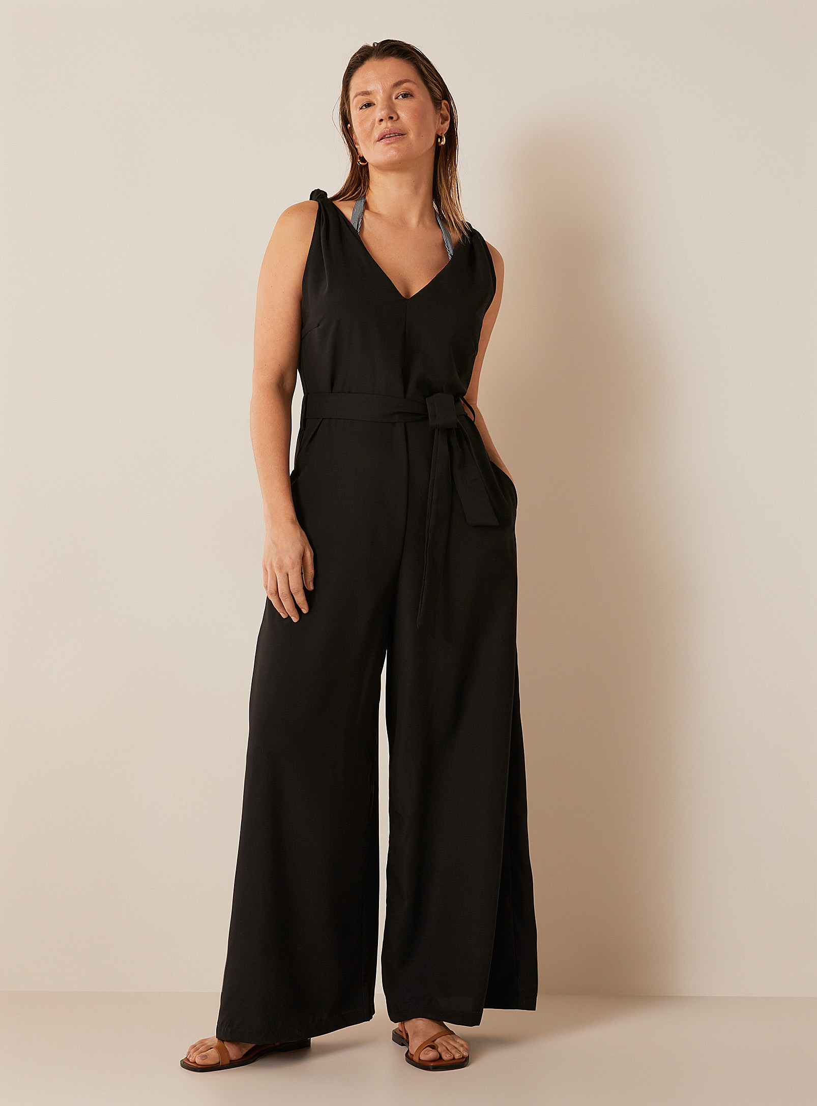 Byron Bay Knotted Strap Beach Jumpsuit In Black