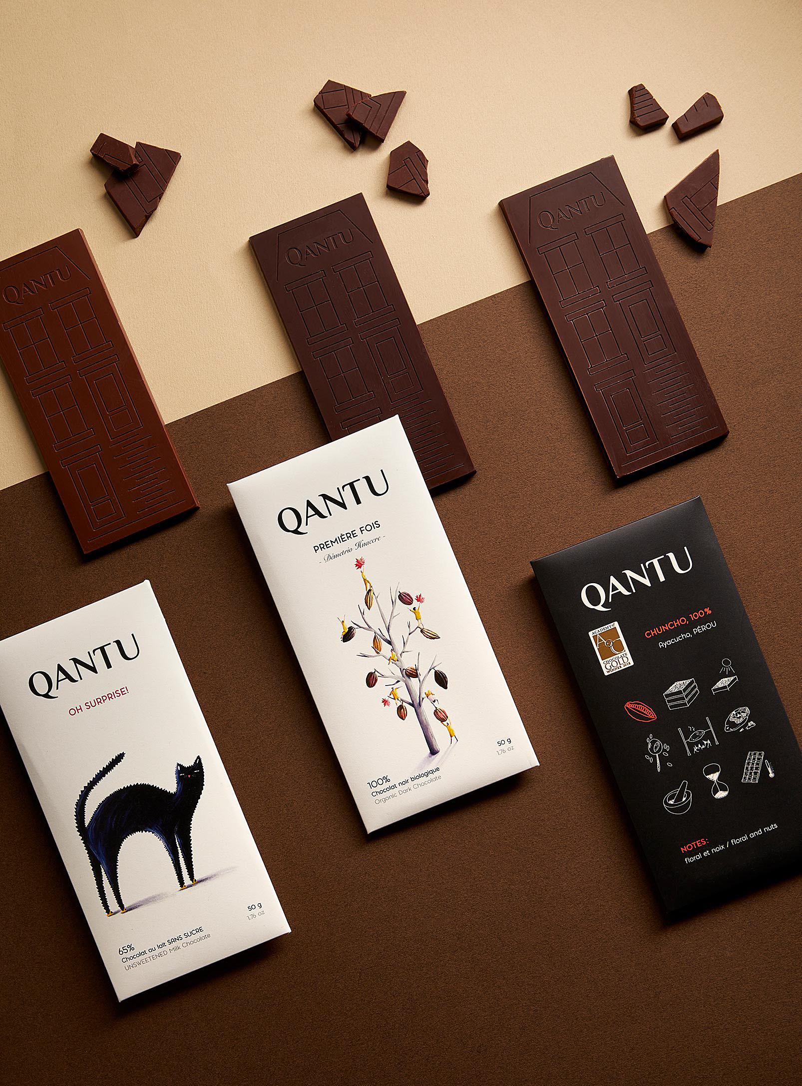 Qantu - Set of three chocolate bars with no added sugar