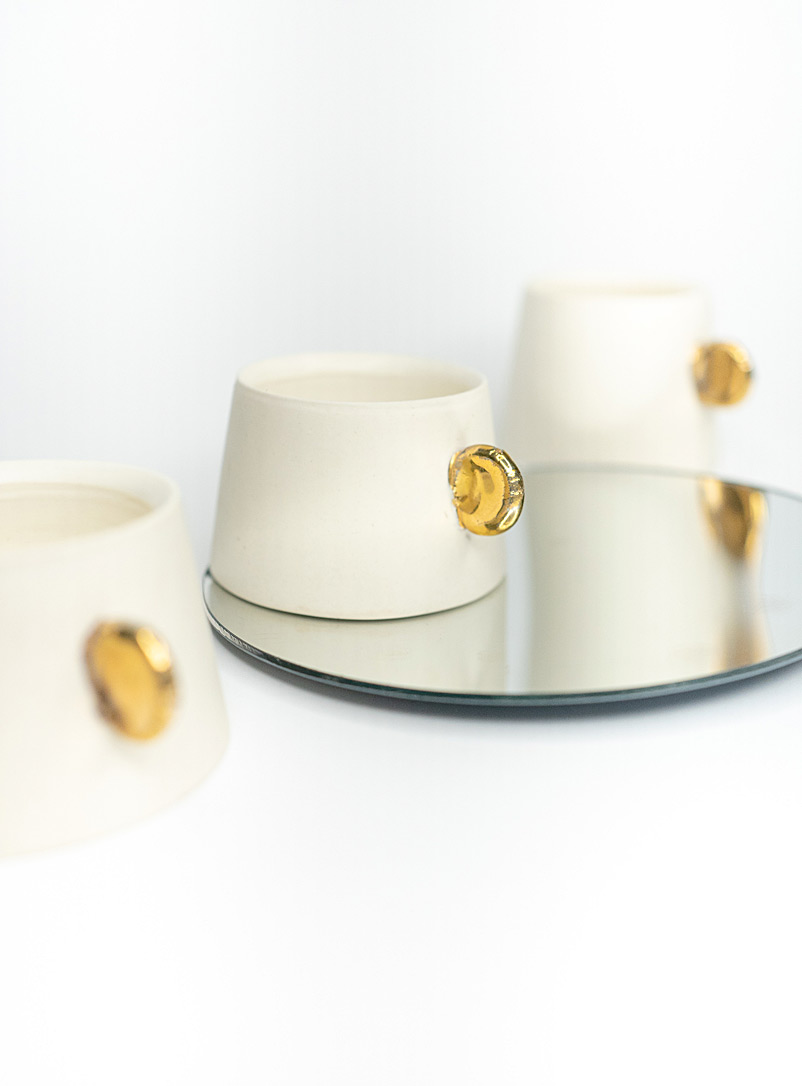 Queenie.X.ceramics White Golden knob espresso cup