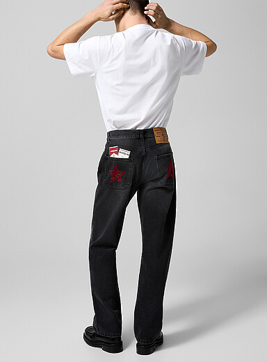 Carne Bollente: Le jean poches strass Lucky Stars and Lucky Strikes Noir pour homme