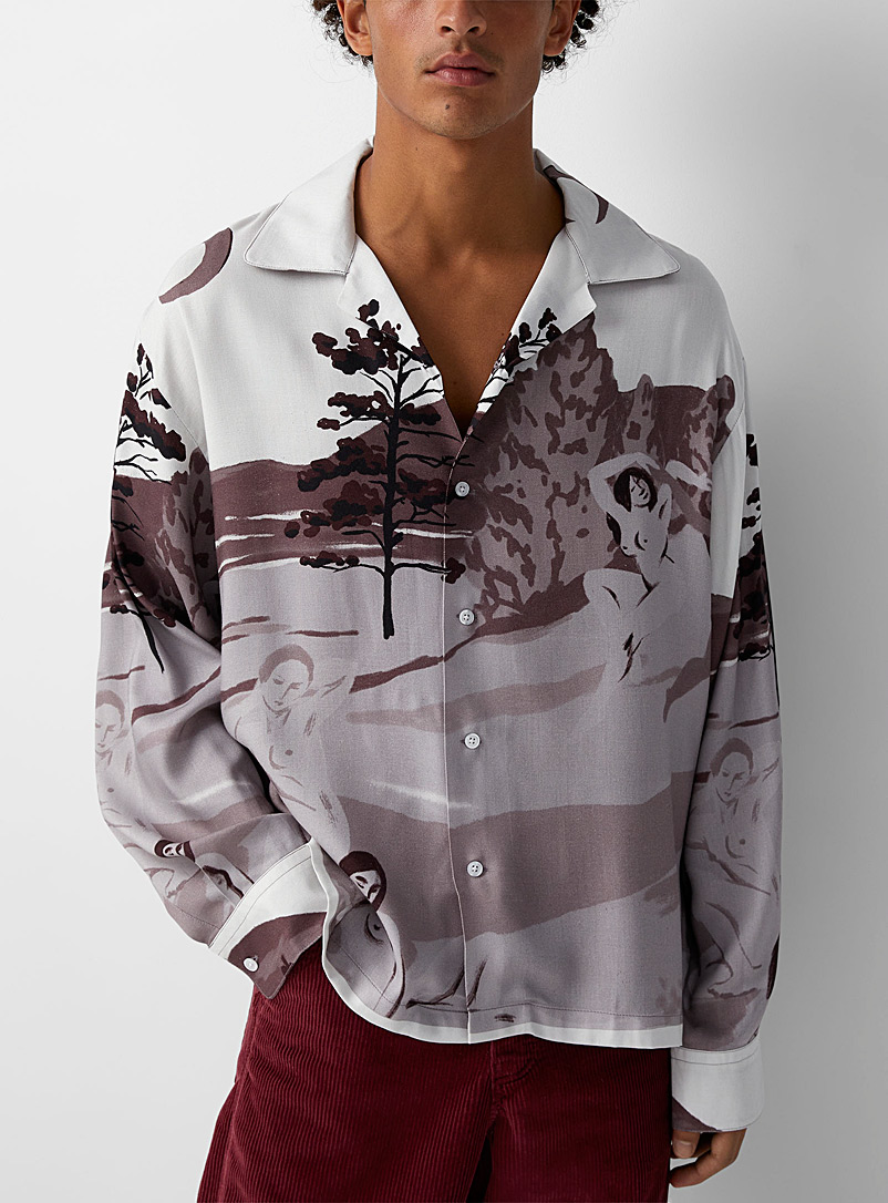 Carne Bollente Brown Painted landscape print shirt for men
